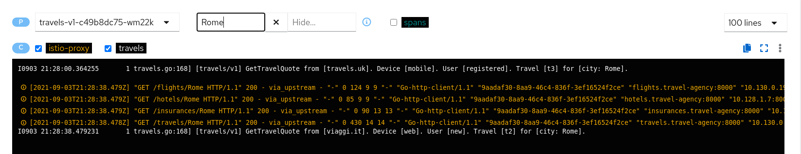 Travels-v1 Logs GetTravelQuote